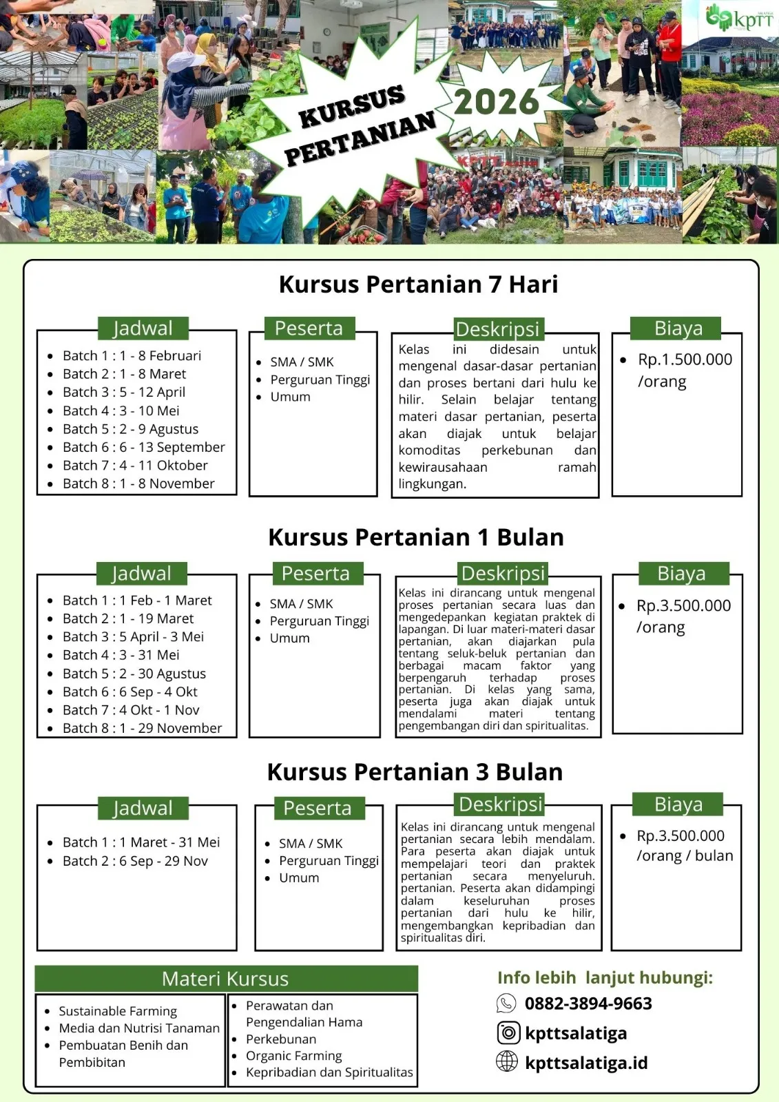 Jadwal Kursus Tahun 2026 KPTT Salatiga untuk Kursus 7 hari, 1 bulan, 3 bulan